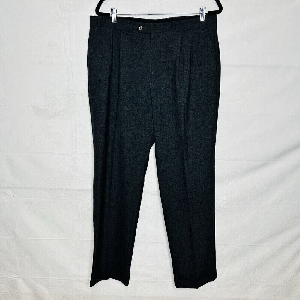 Lauren Ralph Lauren Wool Blend Dress Pants Gray Pleated Trousers 36x32 Cuffed